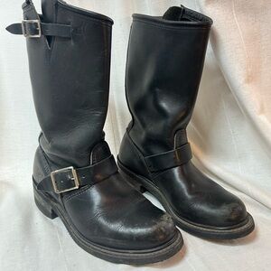 Carolina Black Leather Buckle Engineer Boots